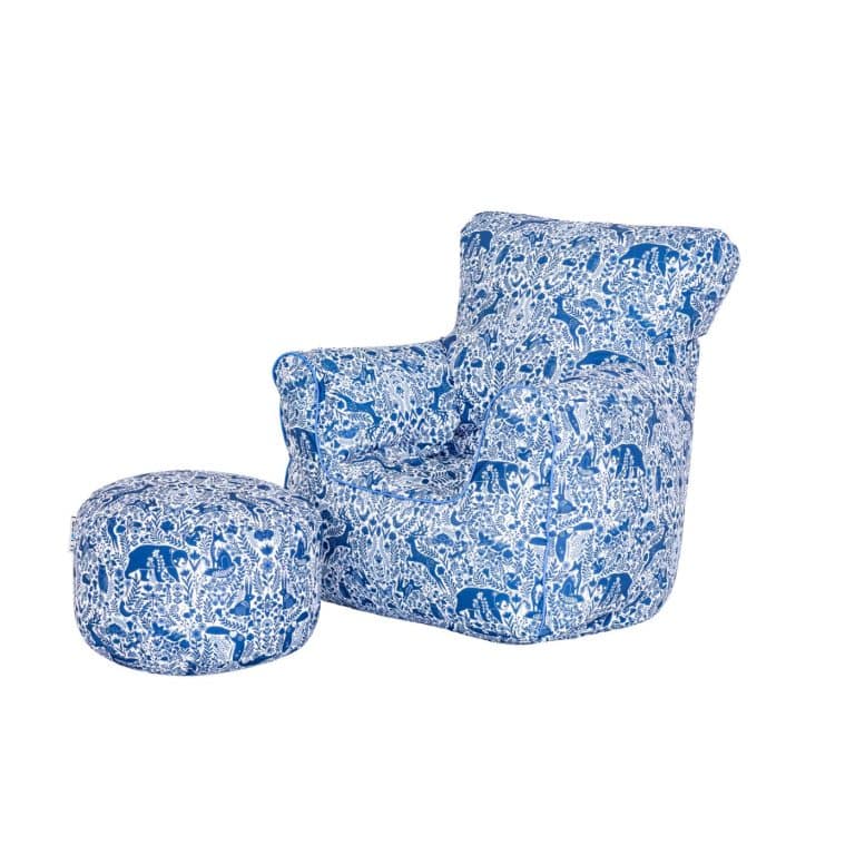Nordic Woodland Beanbag Chair and Footstool (Navy)